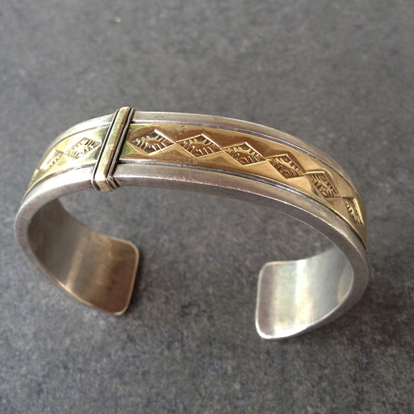 Vintage Southwest Sterling and 14K Gold Bracelet - Picture 5 of 6